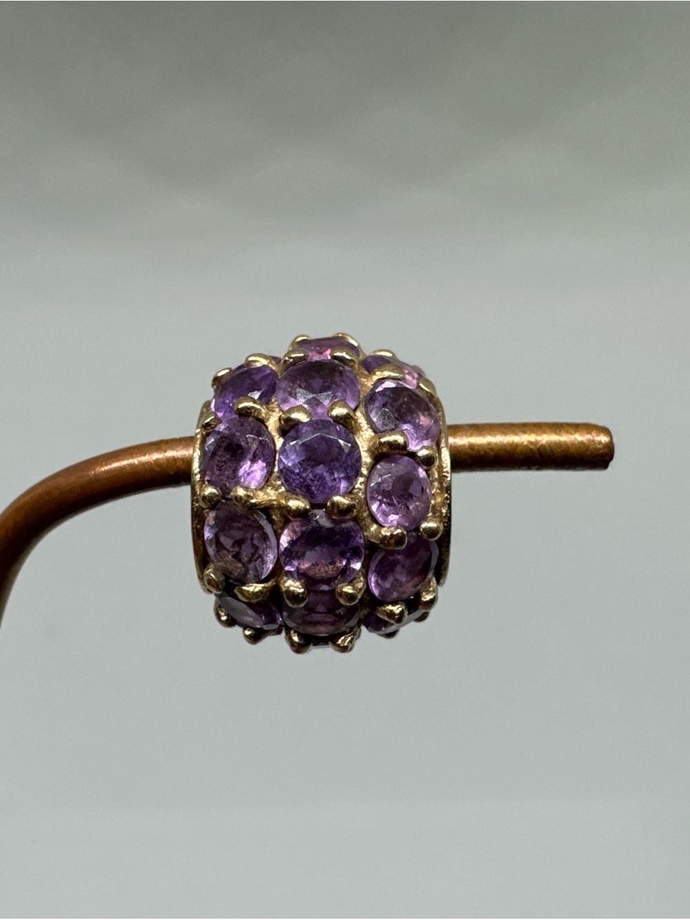 10k Yellow Gold Gemstone Bead Charm Pendant Purple Amethyst, February Birthstone - Picture 6 of 12